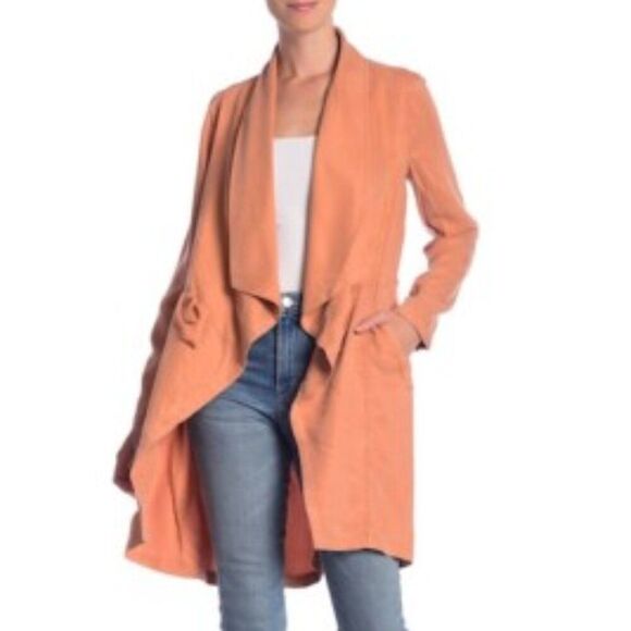 Max Jeans Military Style Drape Long Length Open Front Jacket Dusty Orange - Picture 3 of 10